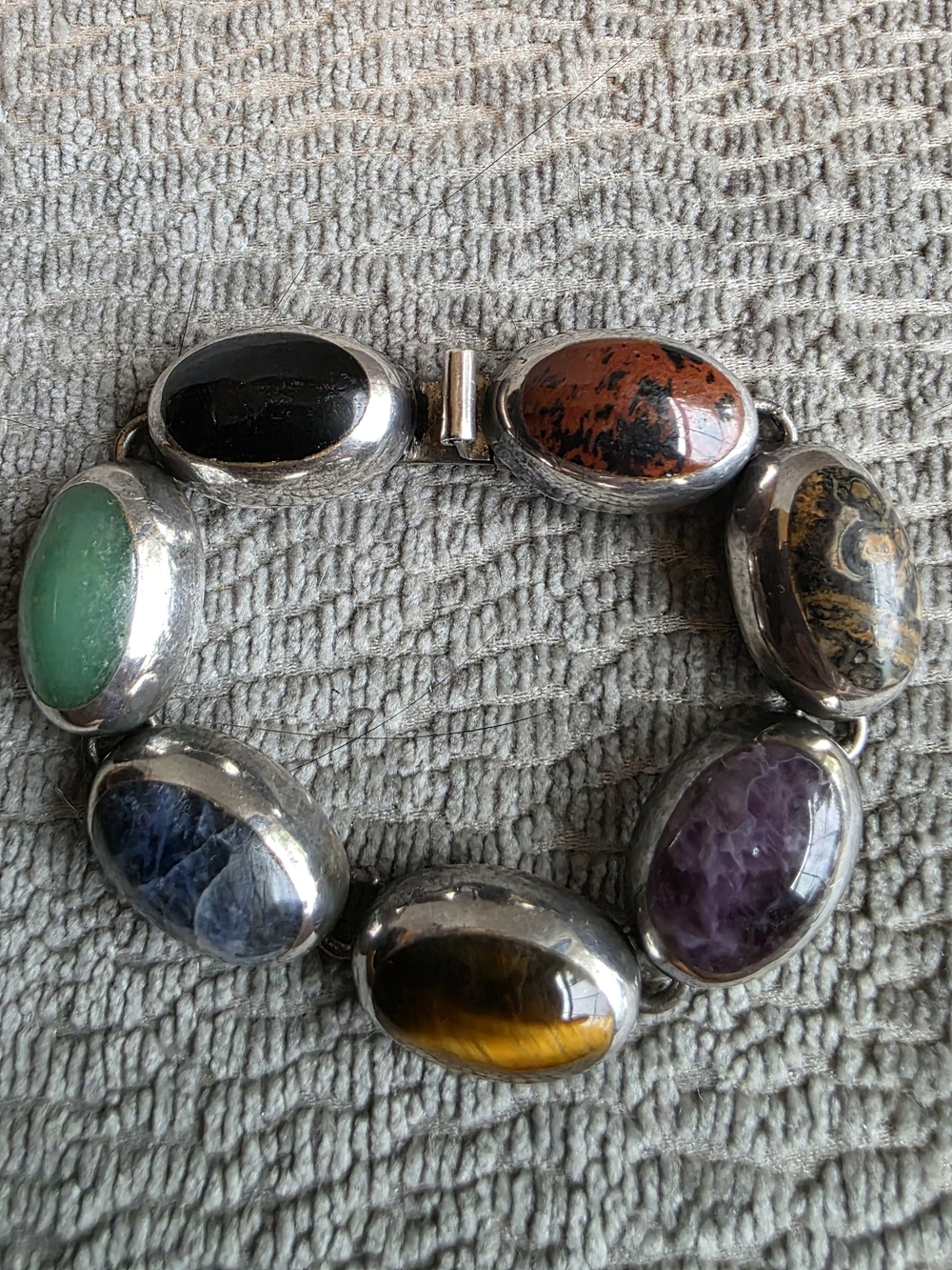 Vintage Sterling Silver Inlay Multi Gemstone Bracelet Taxco Mexico 925